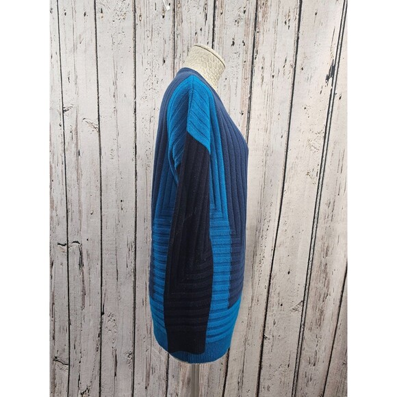 ALK Women's S Vince Blue Colorblock Intarsia Knit Tunic Wool Sweater Crewneck - Picture 4 of 5